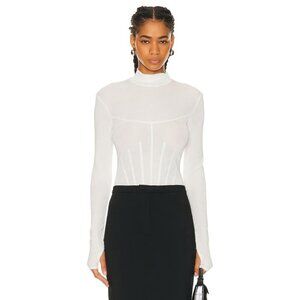 Anna October Cora Bodysuit in White Small New Womens Long Sleeve Mock Neck
